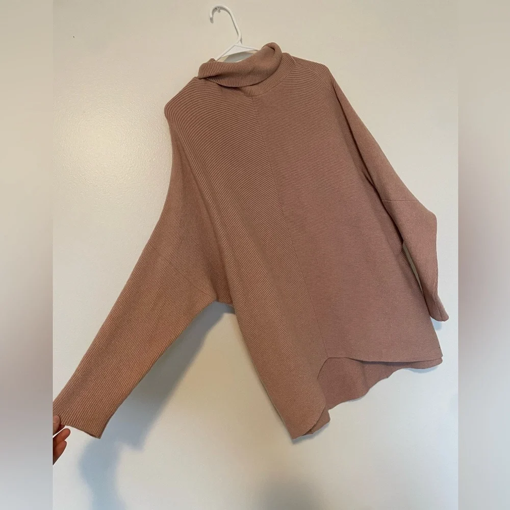 Tan Ribbed Oversized Turtleneck - Picture 2 of 5
